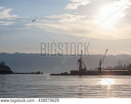 Selective Blur On Cranes, Ships And Boats In Luka Rijeka, The Port Of Rijeka, One Of The Main Harbou