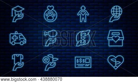 Set Line Leaf In Heart, Donation And Charity, Volunteer, Food, Ambulance Car, Education Grant, Pleas