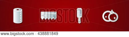 Set Paper Towel Roll, Sponge With Bubbles, Adhesive Roller And Washing Dishes Icon. Vector