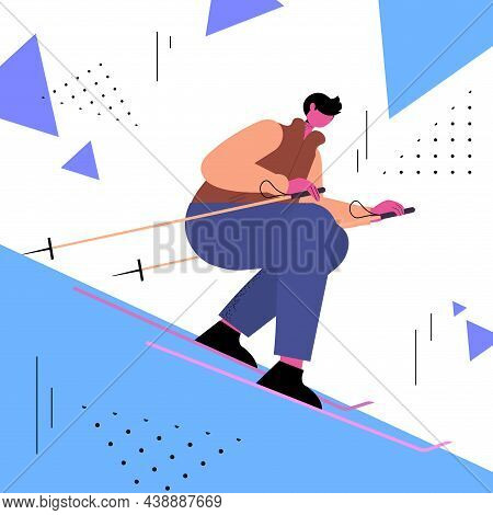 Skier Man Sportsman Skiing Doing Activities Christmas New Year Holidays Celebration Winter Vacation 