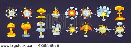 Animation For Game Of Explosion Effect. Frame Comic Animation With Effect Of Fun Explosion, Divided 
