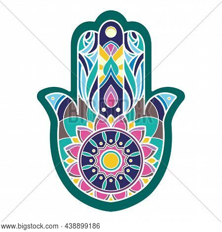 Isolated Multicolored Hamsa Hand On White Background