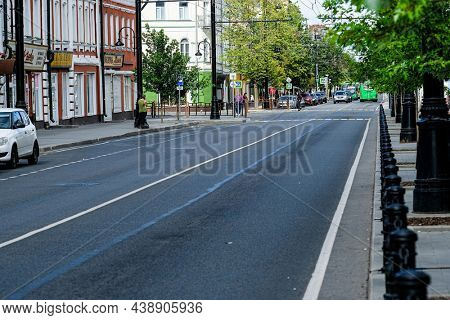 Ribinsk, Russia - August, 3, 2021: street in a center of Ribinsk, Russia