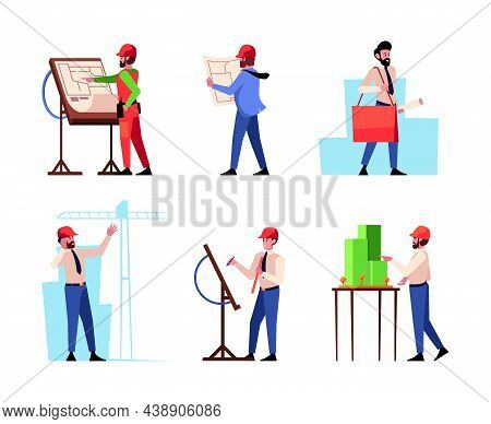 Architects And Builders. Construction Outdoor Processes Professional Workers Engineers And Industry 