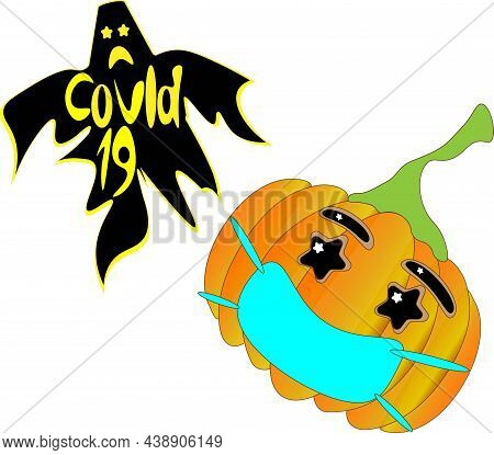 Covid And Halloveen ,masked Pumpkln During A Pandemic
