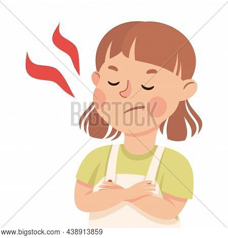 Little Girl Demonstrating Grumpy Facial Expression And Emotion Frowning Vector Illustration