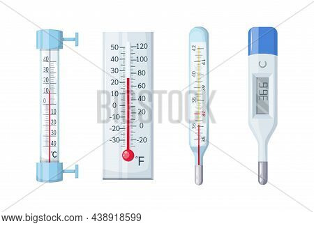Medical Domestic Meteorology Thermometer. Mercury And Electronic Thermometer For Temperature Measure