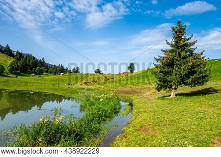 Lake Of The Confins And Mountain Landscape In La Clusaz, Haute-savoie, France