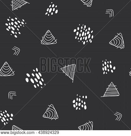 Vector Seamless Pattern With Triangles. Abstract Modern Doodle Background. Monochrome Texture From B
