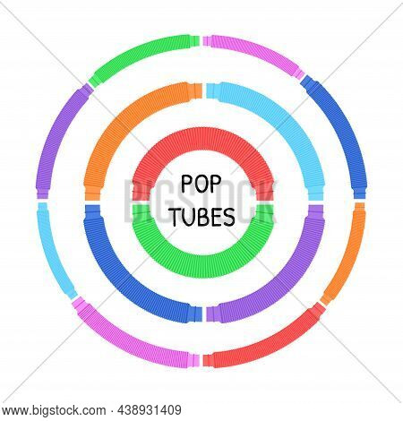 Pop Tubes Circle Composition. Trendy 2021 Sensory Fidgets Poptubes Isolated Collection. Popular Anti