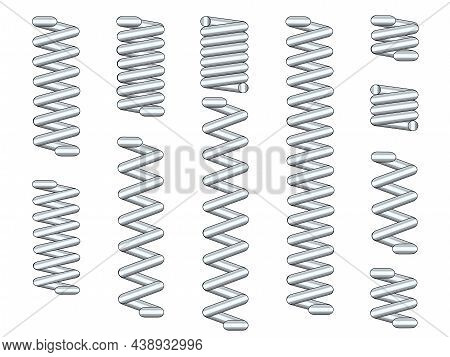 A Set Of Bright Steel Coil Springs Over A White Background