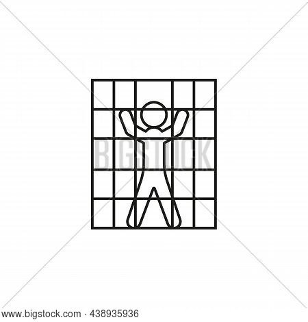 Man In Cage Prison For Punishment, Arrest. Punishment For Crime, Restriction Of Freedom. Prison Term