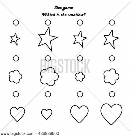 Children's Educational Game. Find The Smallest Object. Size Game. For Preschool Children. Cartoon Ve