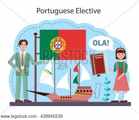 Portuguese Language Learning Concept. Language School Portuguese Course