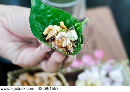 Rolls Or Vegetable Rolls Or Miang Kham ,traditional Southeast Asian Snack From Thailand And Laos