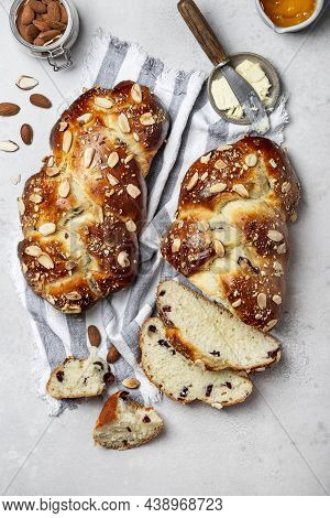 Challah Traditional Jewish Bread With Almonds And Cranberries