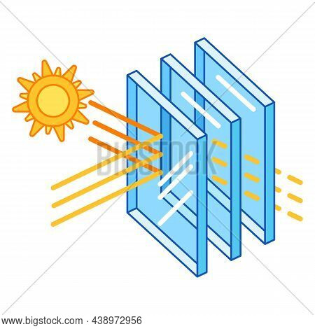 Sun Protection With Glass Layers. Cross Section Double Glazed Window. Infographics Showing Propertie