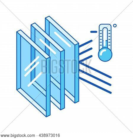 Keeping Cold Temperature Inside House With Glass Layers. Cross Section Double Glazed Window. Infogra