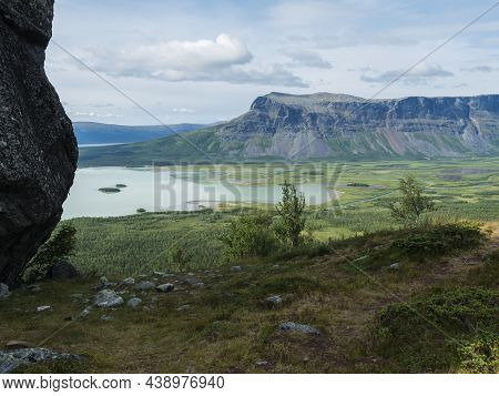 View On Meandering Glacial Rapadalen River Delta Valley At Sarek National Park, Sweden Lapland With 