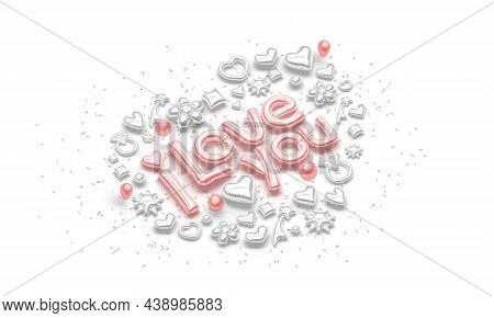 Inflated Balloon Font With I Love You Symbol, Side View, 3d Rendering. Empty Decorative Valentine Il