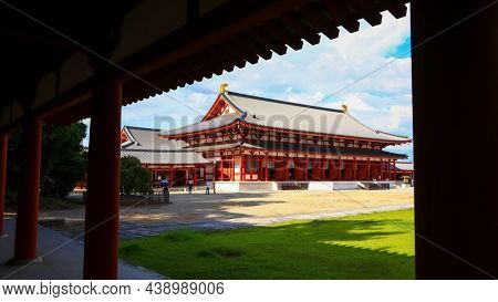 Nara, Japan - August 7,2019 : Architecture of Yakushiji Temple is one of the Seven Great Temples of Nanto, located in Nara Japan.