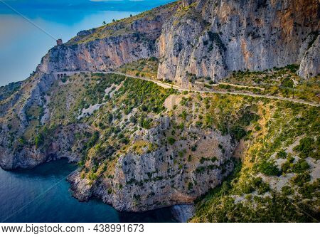 Amazing Coastal Road At Sapri - The West Coast Of Italy - Aerial View - Travel Photography