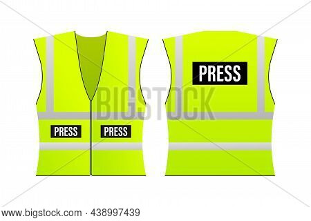 Yellow Reflective Safety Vest For People, Press. Vector Stock Illustration.