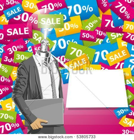 Sale concept. Vector business man in suit with folded hands. All layers well organized and easy to edit