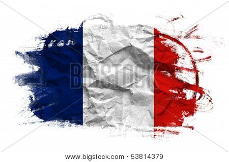 France Flag On Crumpled Paper Texture