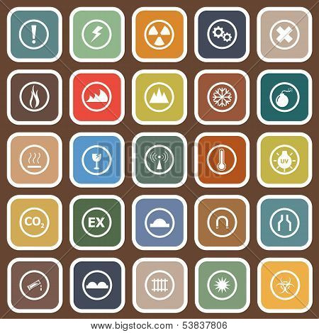 Warning Flat Icons On Brown Background