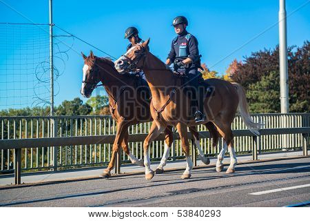 A mounted trooper of the Household Cavalry keep watch around the city of Bern