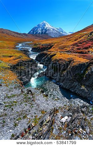 Glacier, Mountains, River.