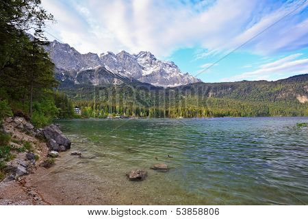 Eibsee lake and Bavaria Alps