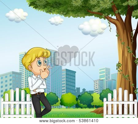 Illustration of a man smoking during his breaktime