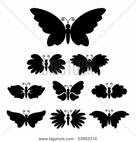 Set Of Abstract Black Silhouettes Butterflies