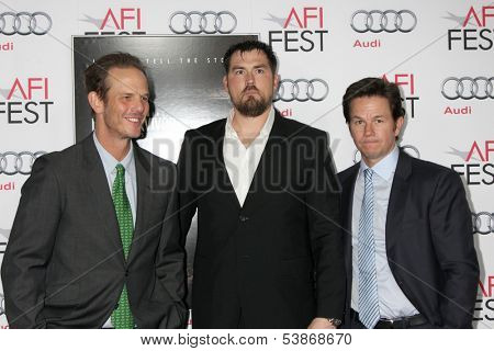 LOS ANGELES - NOV 12:  Peter Berg, Marcus Luttrell, Mark Wahlberg at the  