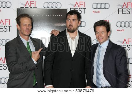 LOS ANGELES - NOV 12:  Peter Berg, Marcus Luttrell, Mark Wahlberg at the  