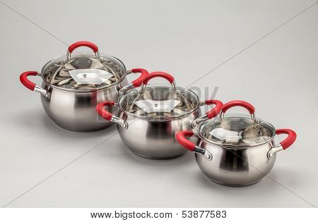 Set of stainless steel pots and pans