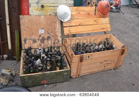 KIEV, UKRAINE - APR 19, 2014: Downtown of Kiev.Camp decoration with military items.Rioters camp.Putsch of Putsch.April 19, 2014 Kiev, Ukraine 