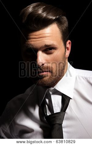 Handsome man face with white shirt and tie