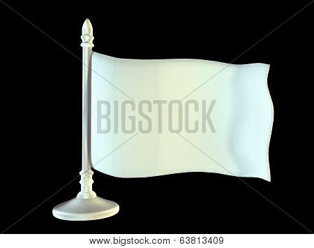 White blank flag on metal shiny flagpole. 3D generated image rendering