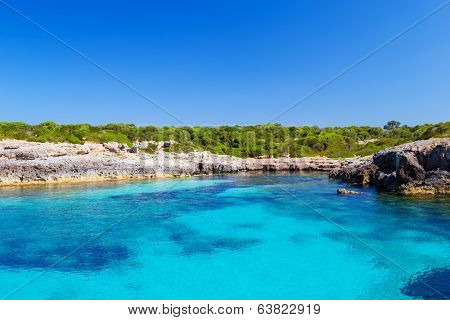 Menorca island south coast in sunny day, Balearic islands, Spain.