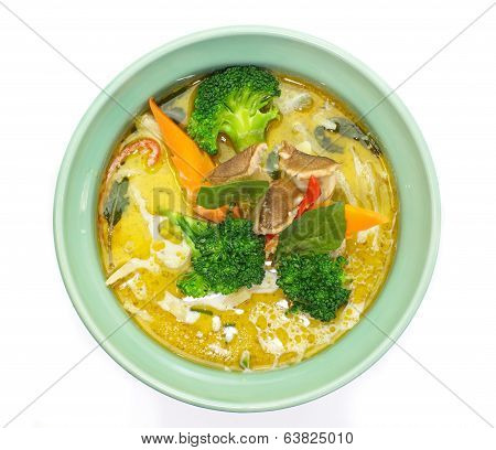 Thai cuisine green curry vegetables on white background