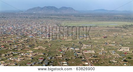 low aerial panorama of Juba, South Sudan