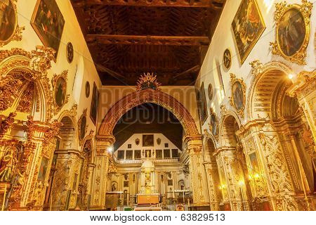 Ornate Golden Basilica Paintings Church Iglesia Of Santa Anna Rio Darro Granada Andalusia Spain