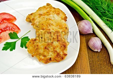 Fritters Chicken With Green Onions On Board