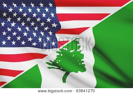 Series Of Ruffled Flags. Usa And Territory Of Norfolk Island.