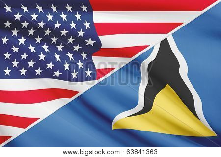 Series Of Ruffled Flags. Usa And Saint Lucia.