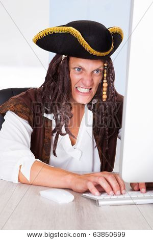 Angry Pirate Using Computer
