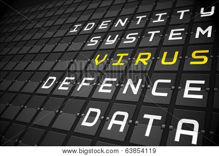 Virus buzzwords on digitally generated black mechanical board